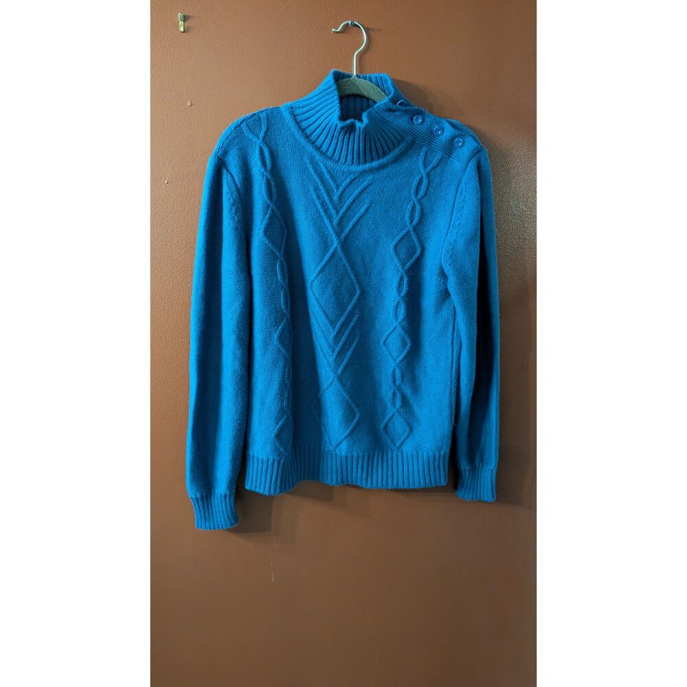 51 Lab Cinquantuno Blue Wool Blend Cable Knit Turtleneck Sweater Made in Italy